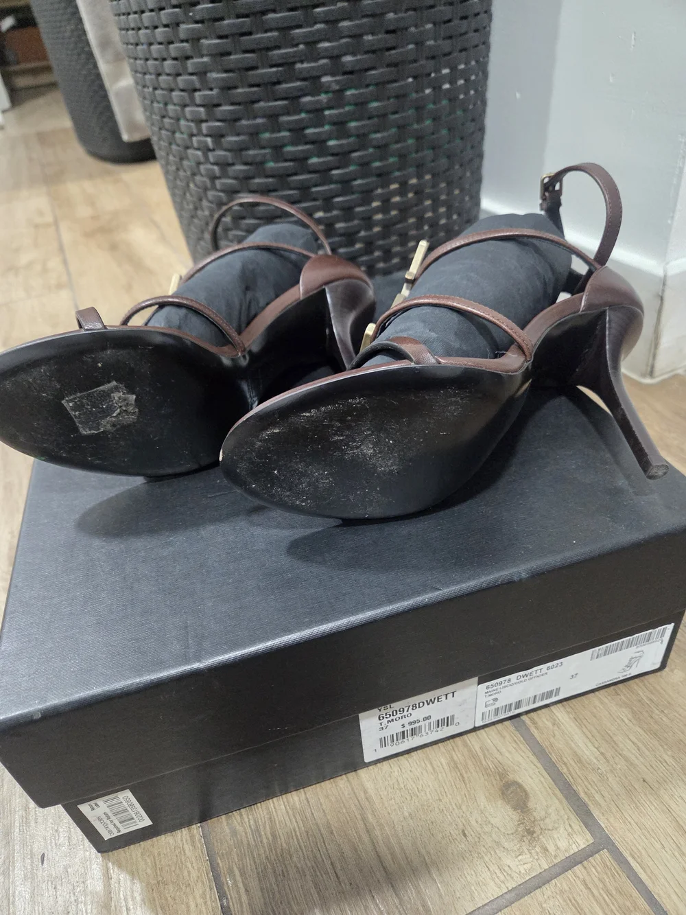 Saint Laurent Brown Leather YSL Logo Ankle-Strap Sandals - Picture 3 of 6
